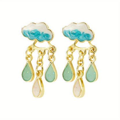 Cute Rainy Cloud Earrings Drop Oil Ear Jewelry Tassel Earrings Creative Gift For Women Girls