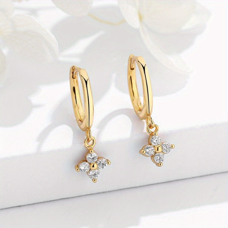 Sparkling Zircon Decor Dangle Earrings Luxury Japanese / Korean Style Copper Plated Jewelry Daily Casual