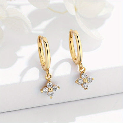 Sparkling Zircon Decor Dangle Earrings Luxury Japanese / Korean Style Copper Plated Jewelry Daily Casual