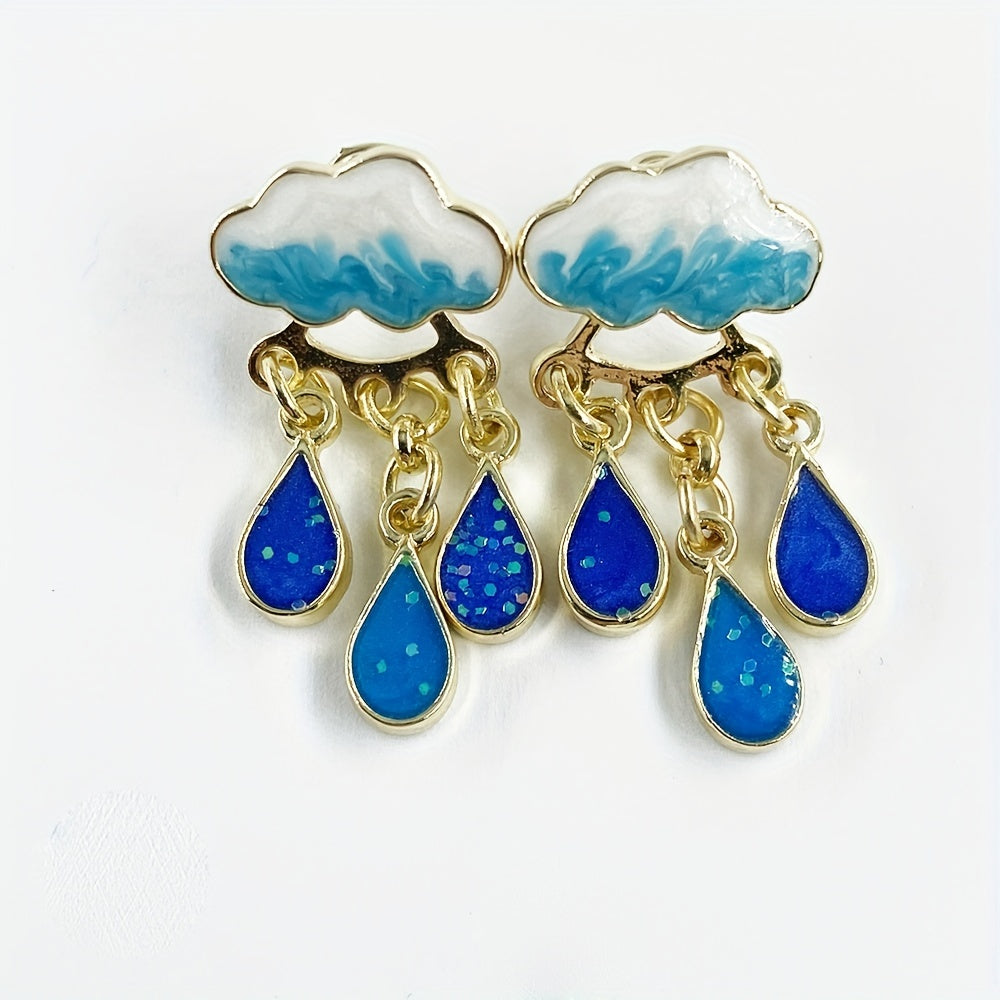 Cute Rainy Cloud Earrings Drop Oil Ear Jewelry Tassel Earrings Creative Gift For Women Girls