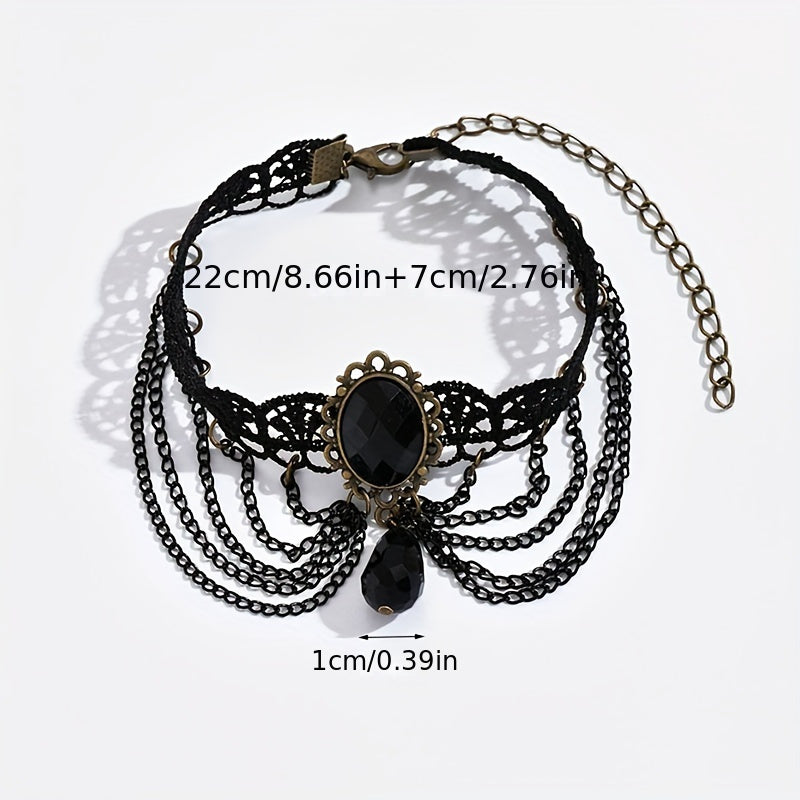 Elegant Multi-Layer Lace Anklet with Black Beads and Charms - Alloy, Perfect for Vacation & Casual Attire, Versatile Beach Foot Jewelry, Casual Wear Anklet|Sophisticated Style|Bead Embellishments