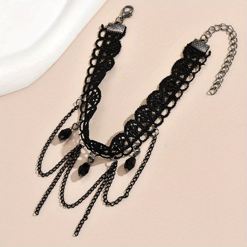 Elegant Multi-Layer Lace Anklet with Black Beads and Charms - Alloy, Perfect for Vacation & Casual Attire, Versatile Beach Foot Jewelry, Casual Wear Anklet|Sophisticated Style|Bead Embellishments