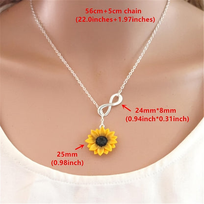 Vibrant Yellow Sunflower Heart Lariat Necklace - Infinity Charm, Bridal Flower, Sunflower Bridesmaid Daisy Jewelry with Delicate Chain and Durable Clasp