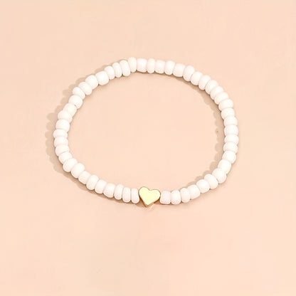 4pcs Mini Love Heart Beaded Bracelet Set Stackable Hand Chain Jewelry Decoration