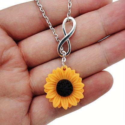 Vibrant Yellow Sunflower Heart Lariat Necklace - Infinity Charm, Bridal Flower, Sunflower Bridesmaid Daisy Jewelry with Delicate Chain and Durable Clasp