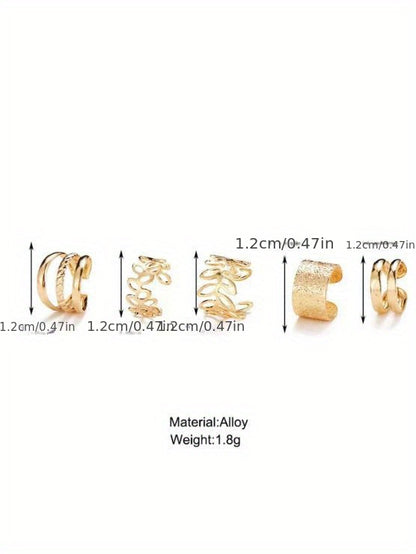 Five Pcs Set Golden Silvery Black Ear Bone Clip Vintage Boho Style Cuff Earring Non Piercing Daily Small Simple Elegant Jewelry For Women
