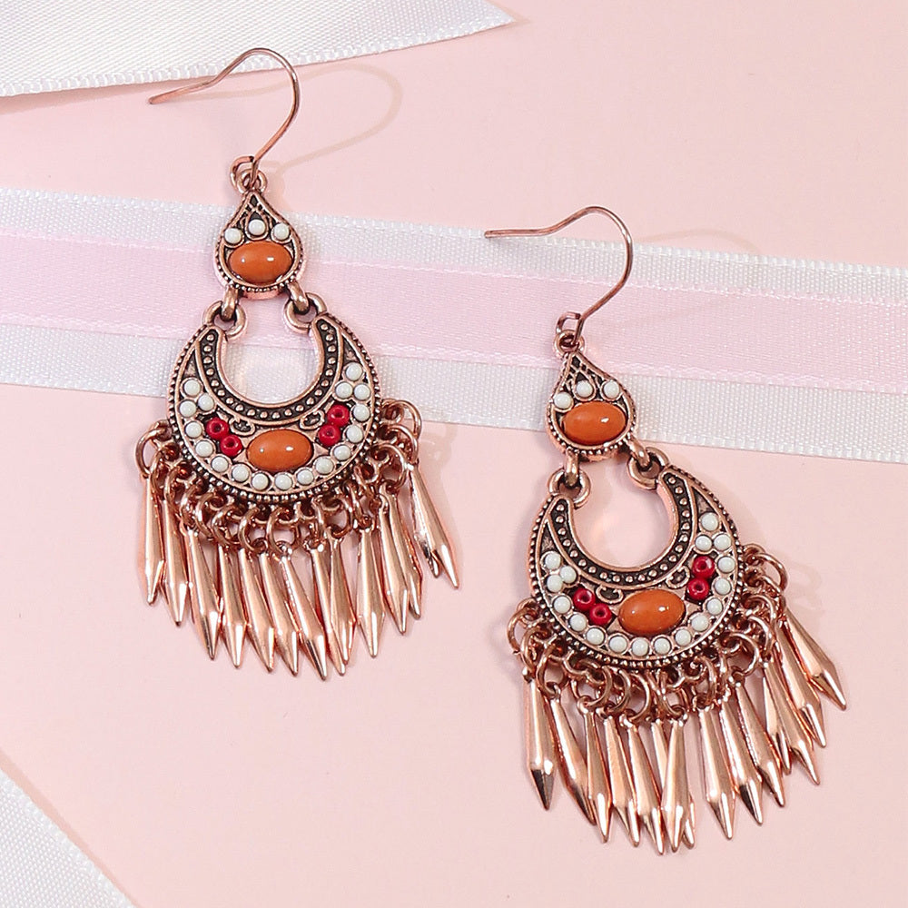 Boho Geometric Waterdrop Tassel Earrings for Women - Vintage Style Ear Jewelry