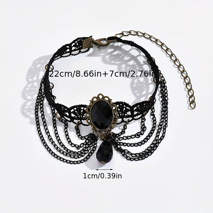 Elegant Multi-Layer Lace Anklet with Black Beads and Charms - Alloy, Perfect for Vacation & Casual Attire, Versatile Beach Foot Jewelry, Casual Wear Anklet|Sophisticated Style|Bead Embellishments
