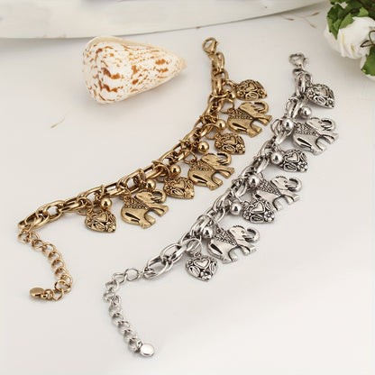 1pc Vintage Carved Elephant Love Heart Etc Shape Pendant Chain Anklet For Women Summer Foot Ankle Bracelet Beach Jewelry