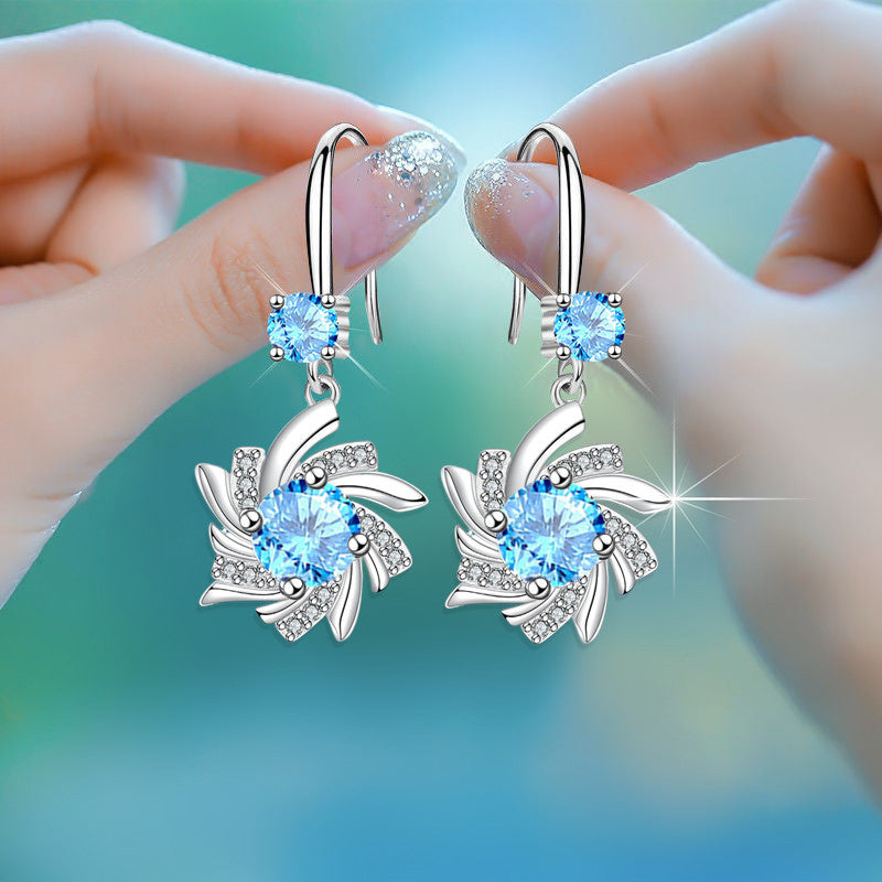 Elegant Waterdrop zirconia Blue Snowflake Earrings 18K Gold Plated Floral Ear Jewelry