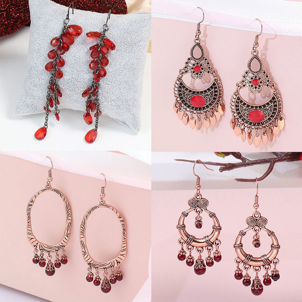 Boho Geometric Waterdrop Tassel Earrings for Women - Vintage Style Ear Jewelry