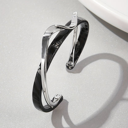 18K Gold Plated Wave Shape Cuff Bangle Inlaid Faux Pearl, Women's Minimalist Style Jewelry