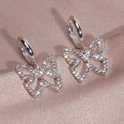 Hollow Butterfly With Shiny Rhinestone Decor Elegant Stud Earrings Minimalist Style Copper Silver Plated Jewelry Exquisite Female Gift