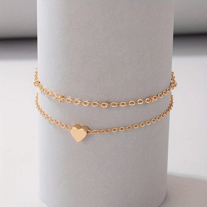1 Piece Stackable Multi-Layer Chain Anklet with Mini Love Heart Beads, Adjustable Ankle Bracelet for Women, Dainty Jewelry for Everyday Wear, Gift Idea