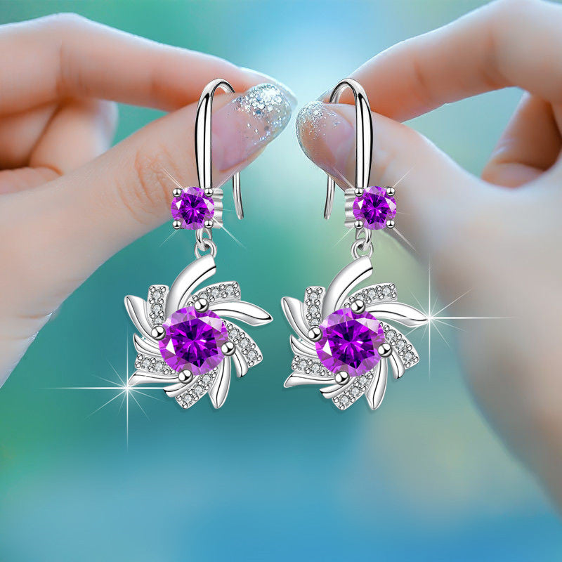 Elegant Waterdrop zirconia Blue Snowflake Earrings 18K Gold Plated Floral Ear Jewelry