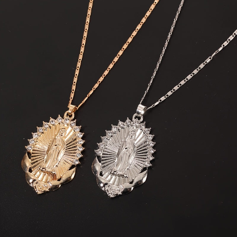1pc Unique Virgin Mary Pendant Necklace - Three Colors Available, Stainless Steel Chain, Religious Symbol, Men's Fashion Jewelry, Ideal Gift