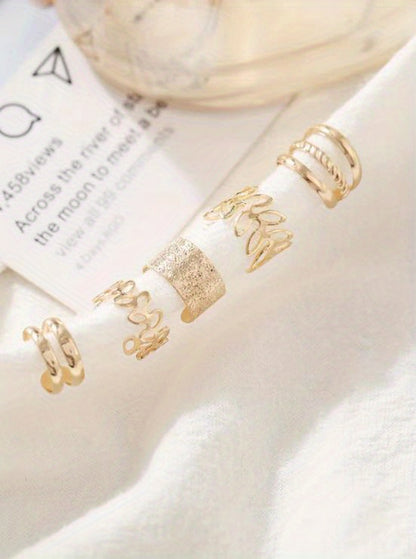 Five Pcs Set Golden Silvery Black Ear Bone Clip Vintage Boho Style Cuff Earring Non Piercing Daily Small Simple Elegant Jewelry For Women