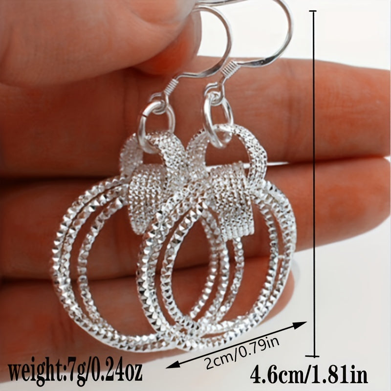 Exquisite Multi-Ring Silvery Copper Silver Plated Hook Earrings - Hoop Jewelry with Elegant Design and Durable Material - Ideal Female Gift for Any Occasion
