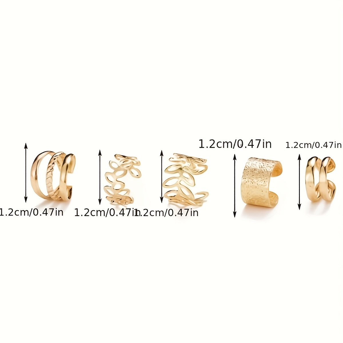 Five Pcs Set Golden Silvery Black Ear Bone Clip Vintage Boho Style Cuff Earring Non Piercing Daily Small Simple Elegant Jewelry For Women