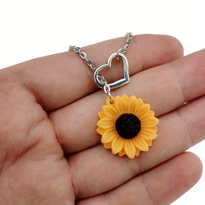 Vibrant Yellow Sunflower Heart Lariat Necklace - Infinity Charm, Bridal Flower, Sunflower Bridesmaid Daisy Jewelry with Delicate Chain and Durable Clasp
