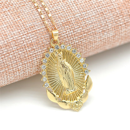 1pc Unique Virgin Mary Pendant Necklace - Three Colors Available, Stainless Steel Chain, Religious Symbol, Men's Fashion Jewelry, Ideal Gift