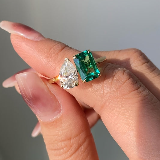 1pc Elegant Promise Ring Inlaid Waterish Zirconia In Waterdrop & Rectangular Shape Engagement/ Wedding Ring Dupes Luxury Jewelry