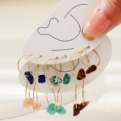 6 Pairs Natural Raw Stone Hoop Earrings Elegant Vocational Temperament Creative Exquisite Gift For Women Personality Jewelry