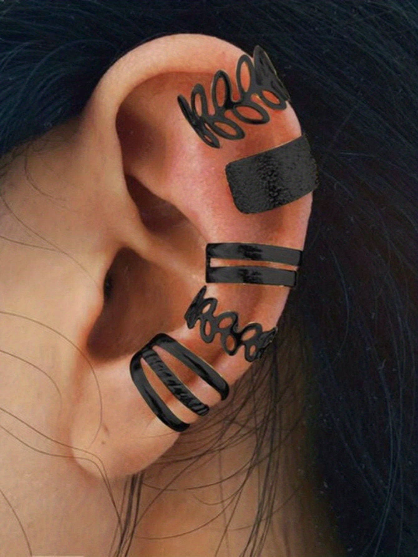 Five Pcs Set Golden Silvery Black Ear Bone Clip Vintage Boho Style Cuff Earring Non Piercing Daily Small Simple Elegant Jewelry For Women