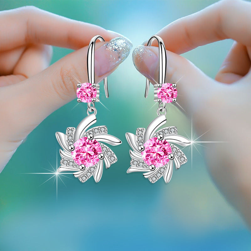Elegant Waterdrop zirconia Blue Snowflake Earrings 18K Gold Plated Floral Ear Jewelry