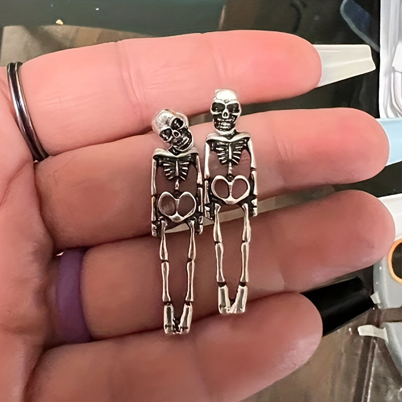 Halloween Silvery Skeleton Design Dangle Earrings Retro Goth Style Alloy Jewelry Ghost Festival Ornaments