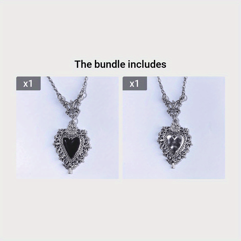 Gothic Antique Silvery Black Heart Pendant Sacred Heart Necklace for Women Party Personality Jewelry