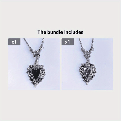 Gothic Antique Silvery Black Heart Pendant Sacred Heart Necklace for Women Party Personality Jewelry