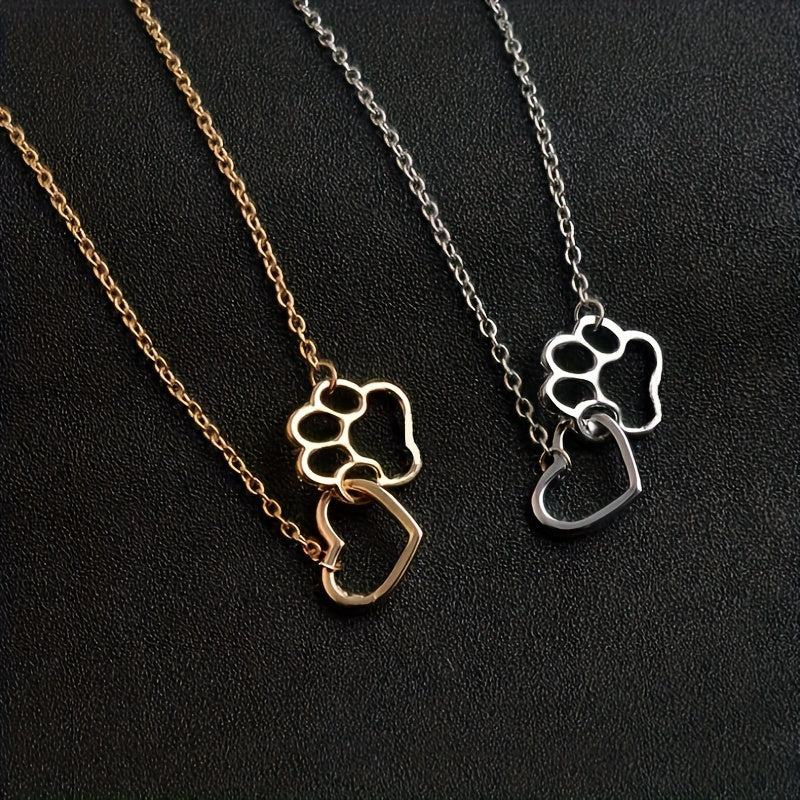 Simple Design Cute Dog Footprint Heart Shape Pendant Necklace Female Jewelry, Mother's Day Gift, Birthday Gift