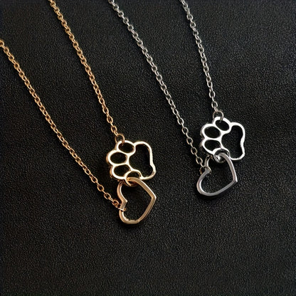 Simple Design Cute Dog Footprint Heart Shape Pendant Necklace Female Jewelry, Mother's Day Gift, Birthday Gift