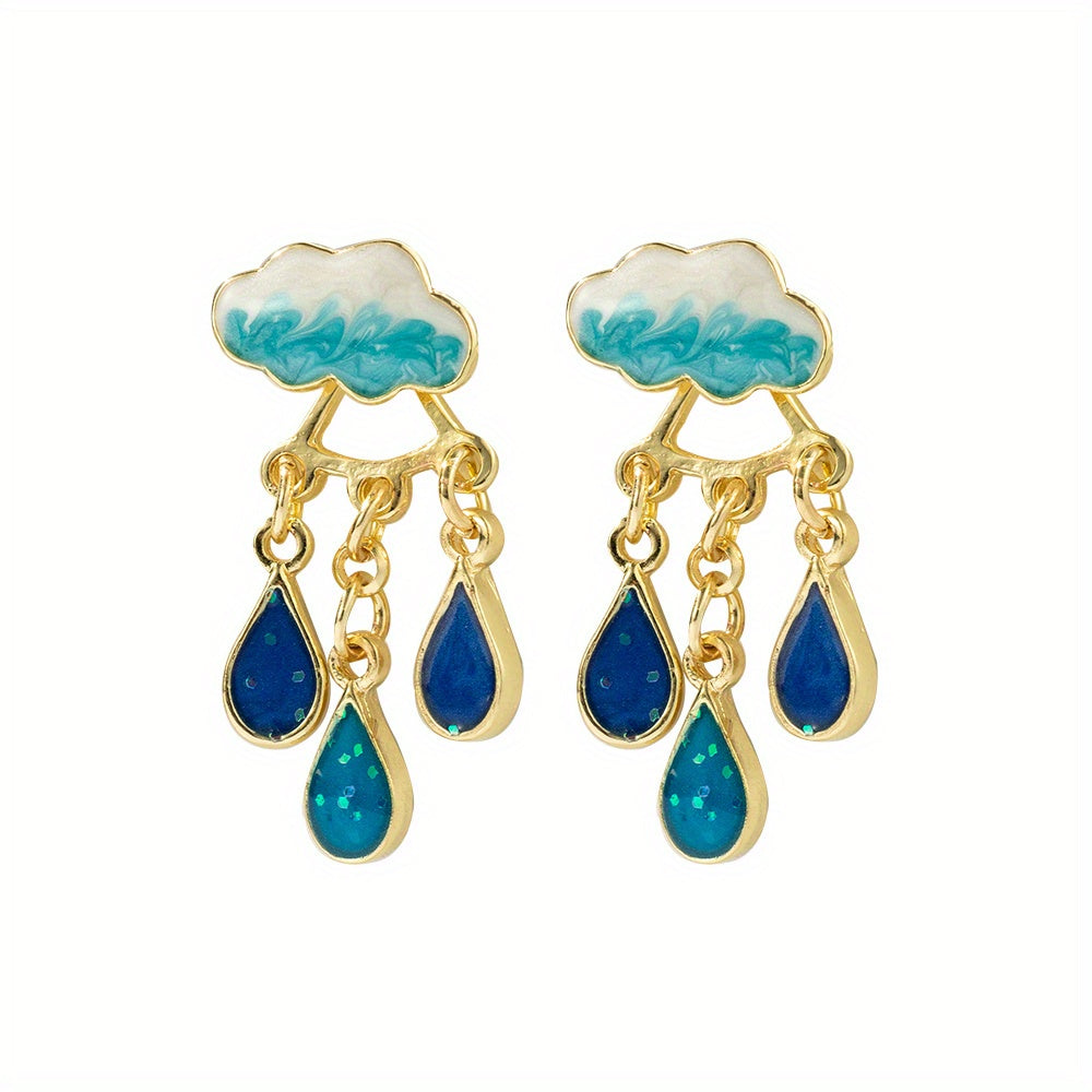 Cute Rainy Cloud Earrings Drop Oil Ear Jewelry Tassel Earrings Creative Gift For Women Girls