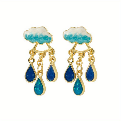 Cute Rainy Cloud Earrings Drop Oil Ear Jewelry Tassel Earrings Creative Gift For Women Girls