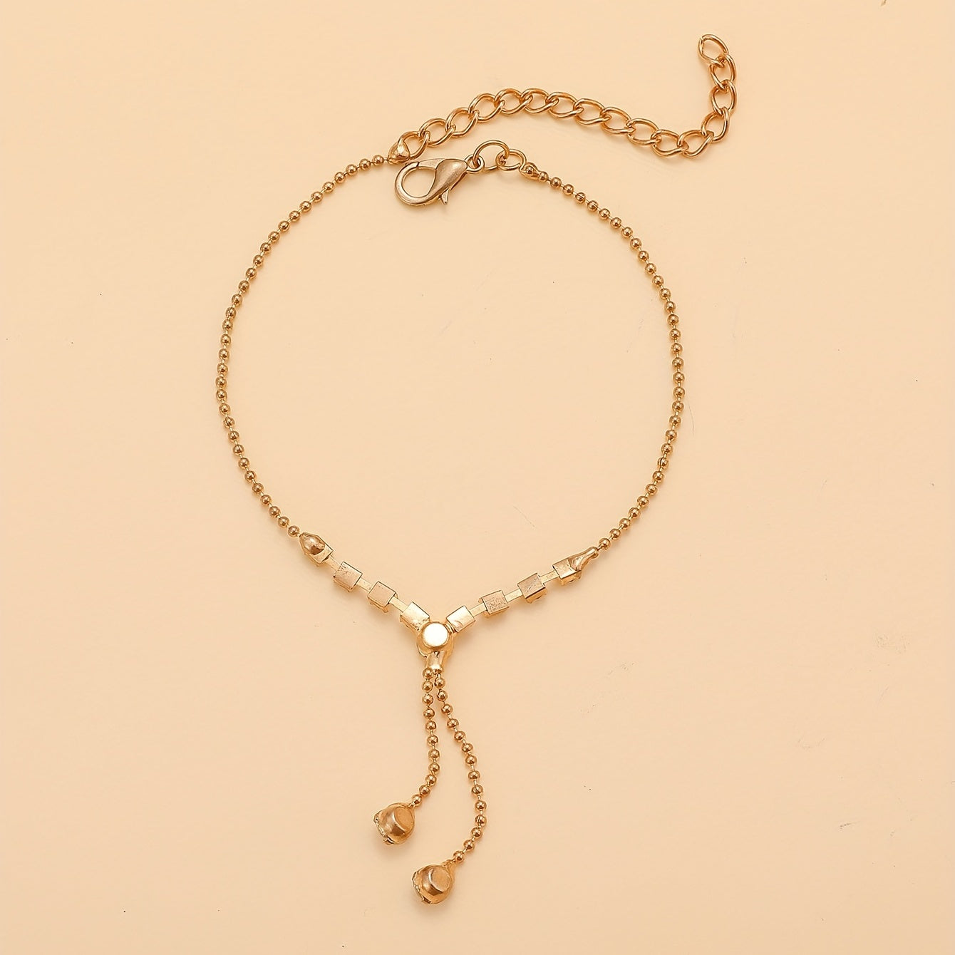 1pc Elegant Simple Style Silvery Plated Copper Anklet with Rhinestone Tassel Chain, Fashionable Claw Chain for Women