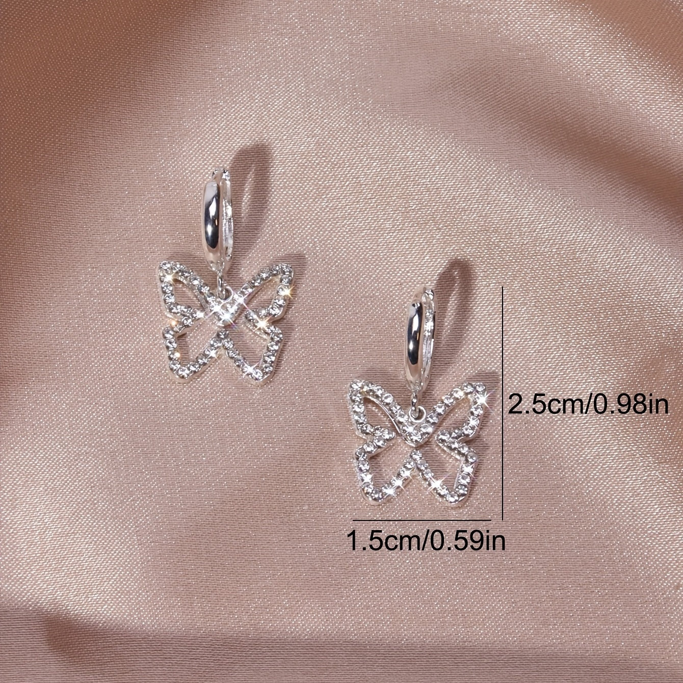 Hollow Butterfly With Shiny Rhinestone Decor Elegant Stud Earrings Minimalist Style Copper Silver Plated Jewelry Exquisite Female Gift