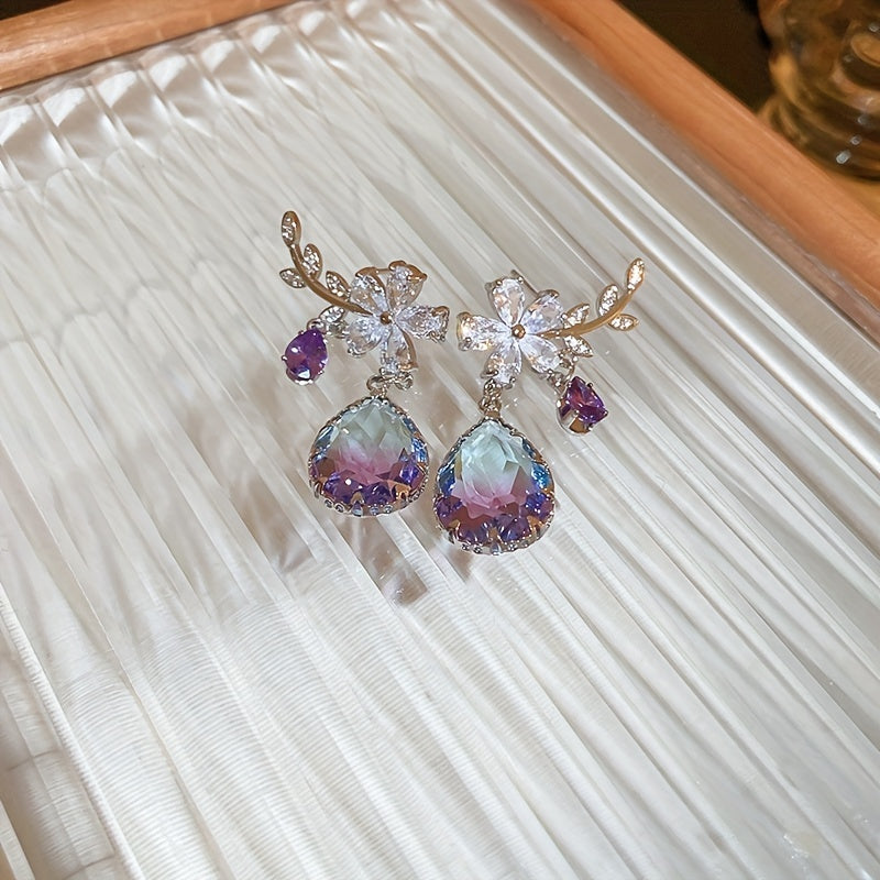 Flower & Teardrop Shape Drop Dangle Earrings Elegant Jewelry Gift For Women