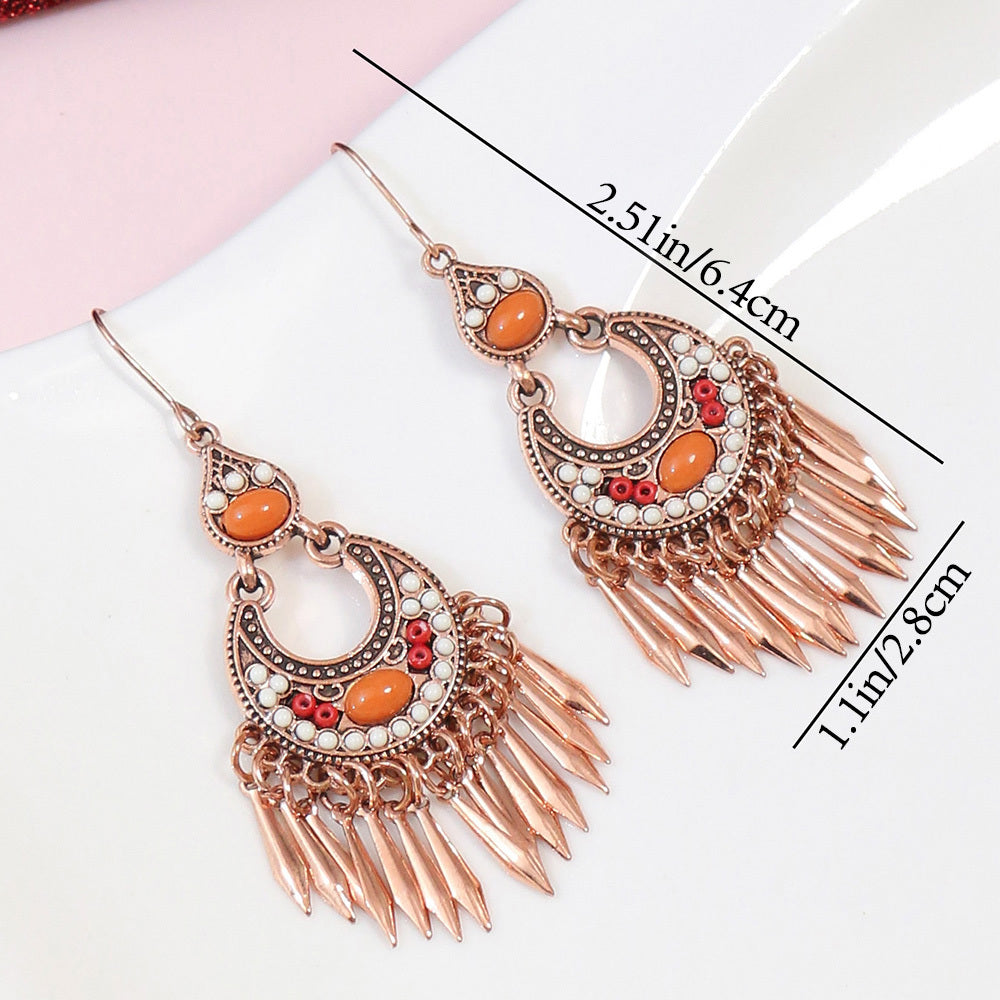 Boho Geometric Waterdrop Tassel Earrings for Women - Vintage Style Ear Jewelry