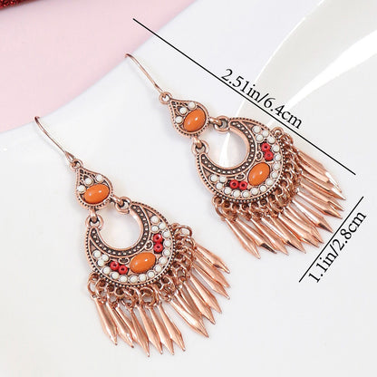 Boho Geometric Waterdrop Tassel Earrings for Women - Vintage Style Ear Jewelry