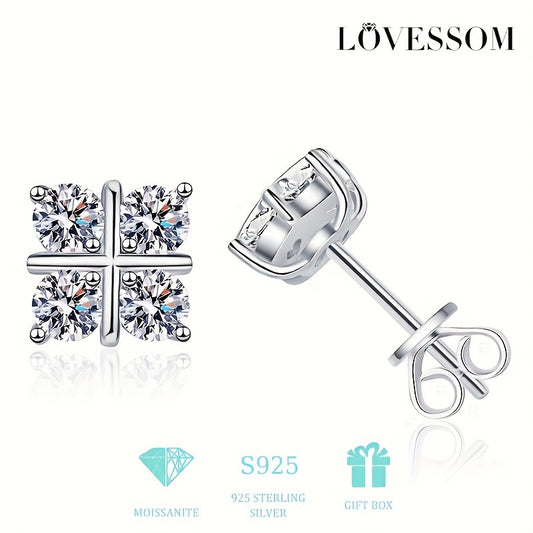 925 Sterling Silver Moissanite Stud Earrings Geometric Rhombus For Men Women Couple Jewelry  Holiday Birthday Anniversary Mother's Day Gift