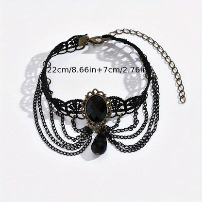 Elegant Multi-Layer Lace Anklet with Black Beads and Charms - Alloy, Perfect for Vacation & Casual Attire, Versatile Beach Foot Jewelry, Casual Wear Anklet|Sophisticated Style|Bead Embellishments