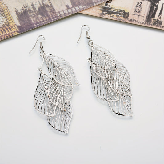 1pair Dangle Earrings Leaf Hallowed Out Design Alloy Earrings Retro Elegant Style Jewelry Trendy Gift For Women