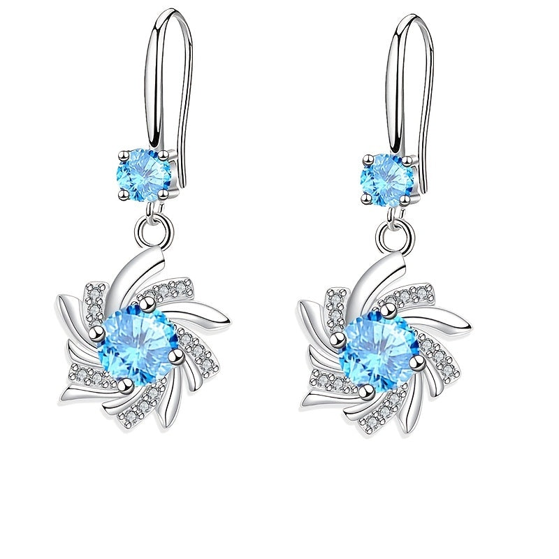 Elegant Waterdrop zirconia Blue Snowflake Earrings 18K Gold Plated Floral Ear Jewelry