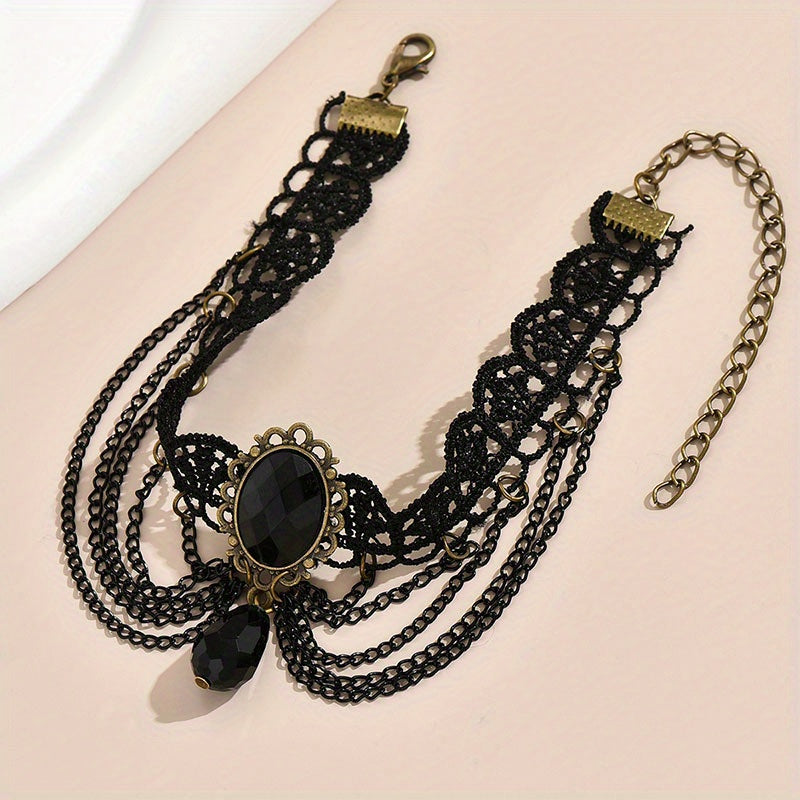 Elegant Multi-Layer Lace Anklet with Black Beads and Charms - Alloy, Perfect for Vacation & Casual Attire, Versatile Beach Foot Jewelry, Casual Wear Anklet|Sophisticated Style|Bead Embellishments