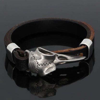 Viking Stainless Steel Crow Skull Bracelet - 304 Stainless Steel Norse Odin Jewelry with Intricate Detailing, Durable Men's Amulet Accessory for Casual & Formal Wear