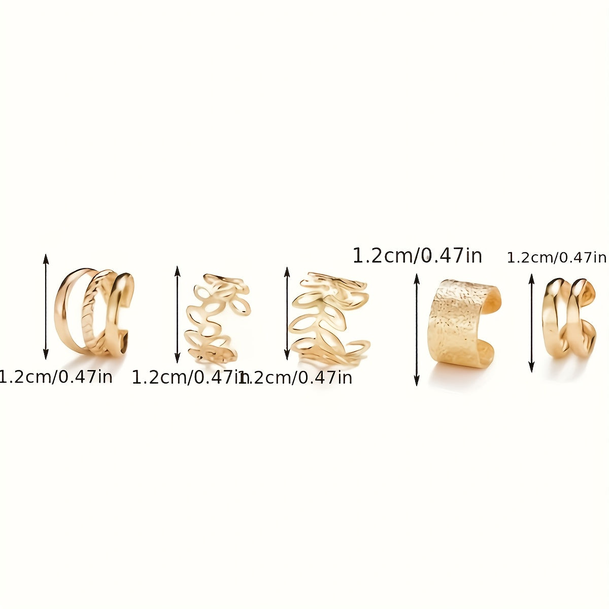 Five Pcs Set Golden Silvery Black Ear Bone Clip Vintage Boho Style Cuff Earring Non Piercing Daily Small Simple Elegant Jewelry For Women