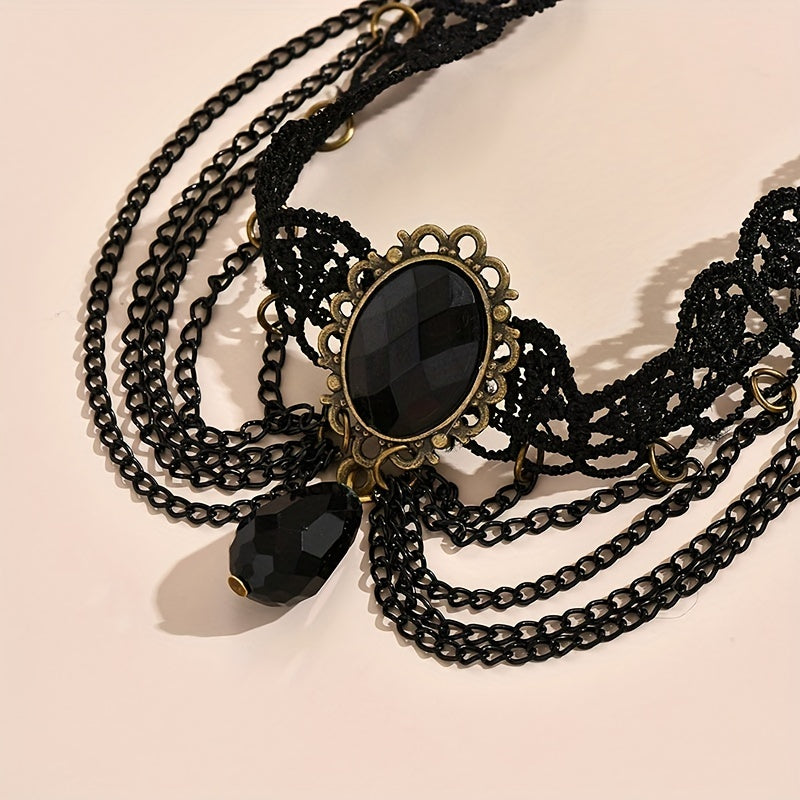 Elegant Multi-Layer Lace Anklet with Black Beads and Charms - Alloy, Perfect for Vacation & Casual Attire, Versatile Beach Foot Jewelry, Casual Wear Anklet|Sophisticated Style|Bead Embellishments