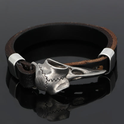 Viking Stainless Steel Crow Skull Bracelet - 304 Stainless Steel Norse Odin Jewelry with Intricate Detailing, Durable Men's Amulet Accessory for Casual & Formal Wear